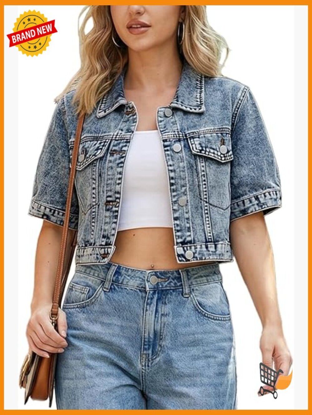 Short Sleeve Cropped Denim Jacket Trendy Casual Summer